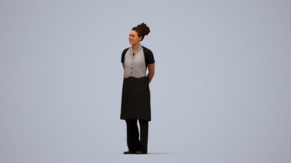 realistic 3D human woman hospitality, archviz people FBX OBJ for Blender, top-down view render