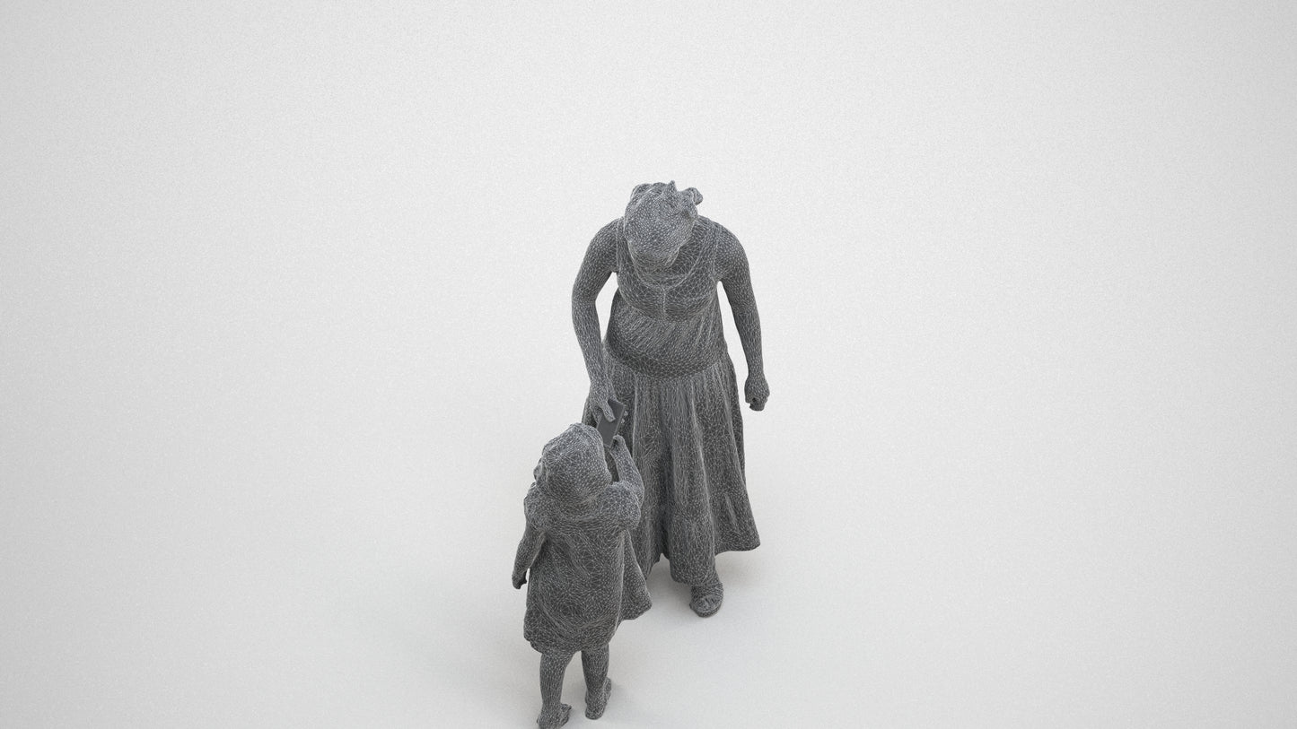 realistic 3D girl casual kids, scanned archviz people for Blender and 3ds Max, wireframe three-quarter view
