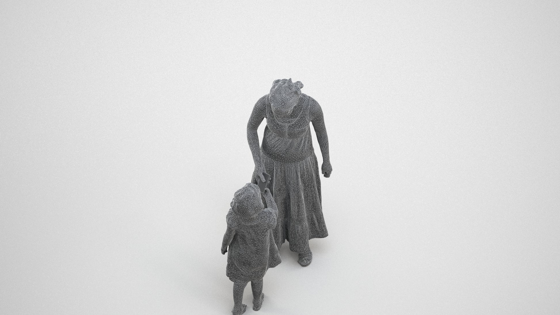 realistic 3D girl casual kids, scanned archviz people for Blender and 3ds Max, wireframe three-quarter view