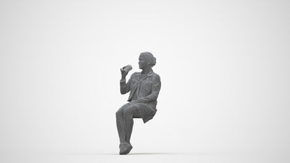 scanned 3D woman casual sitting, photogrammetry people for Enscape and V-Ray, wireframe back view