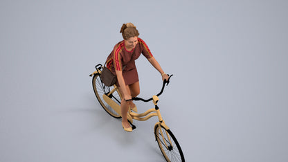 realistic 3D woman casual cycling, scanned archviz people for Blender and 3ds Max, back view render