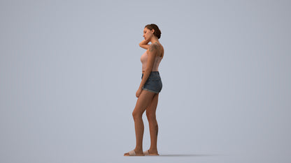 realistic 3D woman casual standing, scanned archviz people for Blender and 3ds Max, three-quarter view render