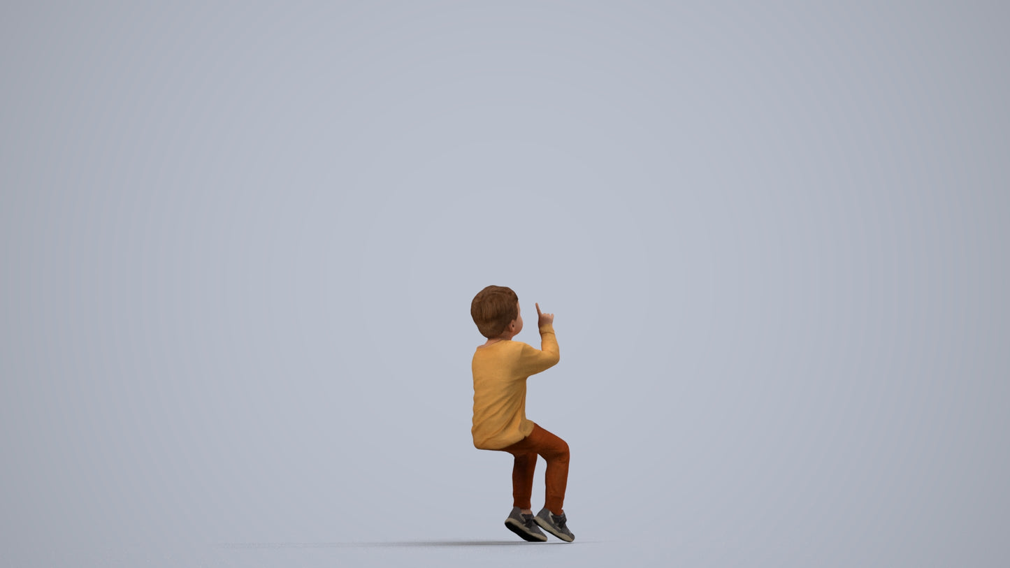 scanned 3D boy casual kids, photogrammetry people for Enscape and V-Ray, side view render
