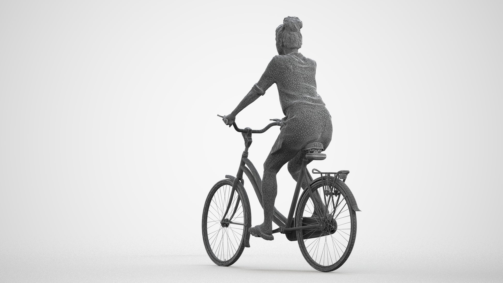 realistic 3D human woman casual cycling, archviz people FBX OBJ for Blender, wireframe front view