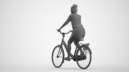 realistic 3D human woman casual cycling, archviz people FBX OBJ for Blender, wireframe front view