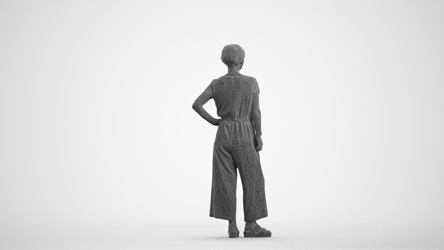 3D people model senior woman casual standing, scanned human for 3ds Max rendering, wireframe front view