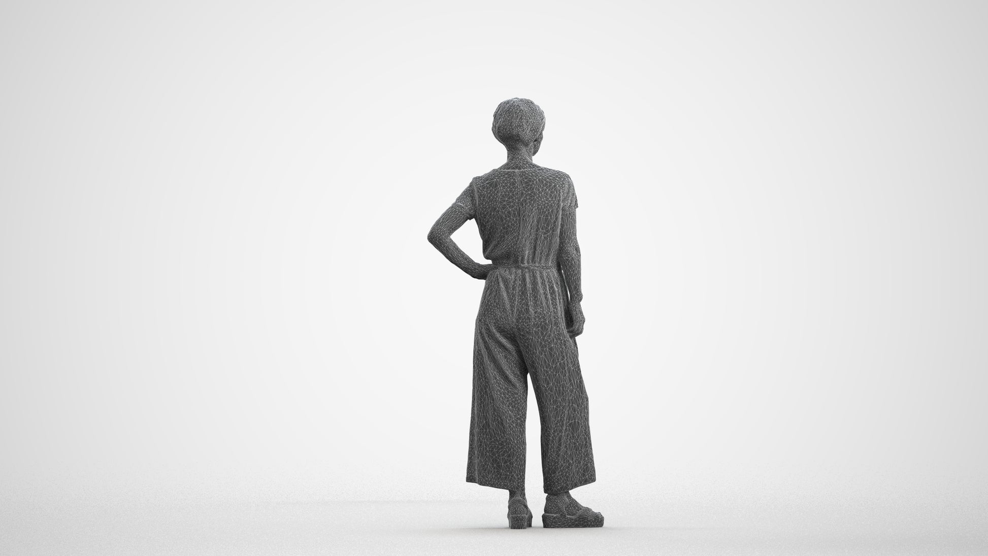 3D people model senior woman casual standing, scanned human for 3ds Max rendering, wireframe front view