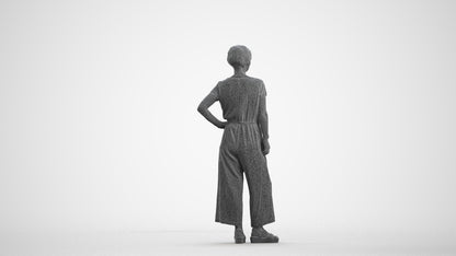 3D people model senior woman casual standing, scanned human for 3ds Max rendering, wireframe front view
