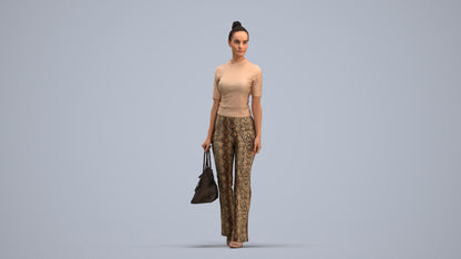 realistic 3D human woman casual walking, archviz people FBX OBJ for Blender, standing pose render