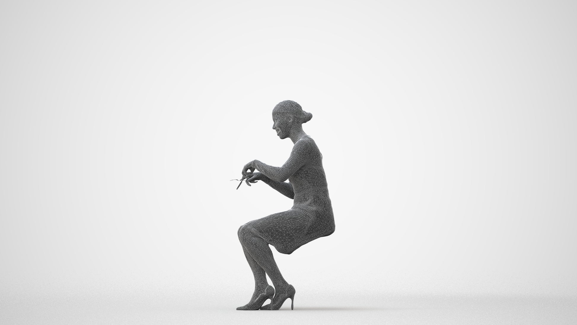 scanned 3D woman casual sitting, photogrammetry people for Enscape and V-Ray, square thumbnail