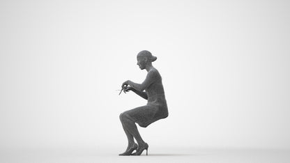 scanned 3D woman casual sitting, photogrammetry people for Enscape and V-Ray, square thumbnail