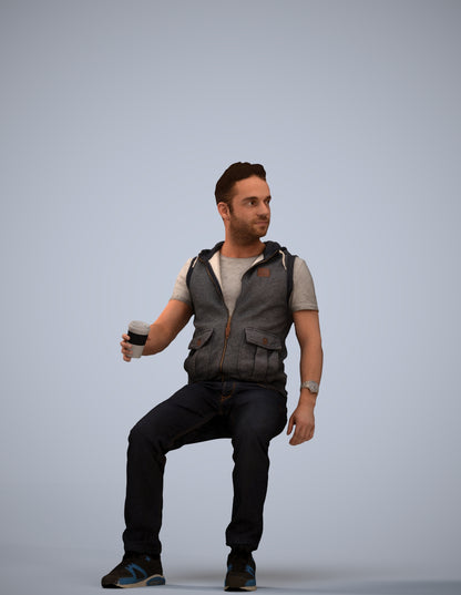 realistic 3D human man casual sitting, archviz people FBX OBJ for Blender