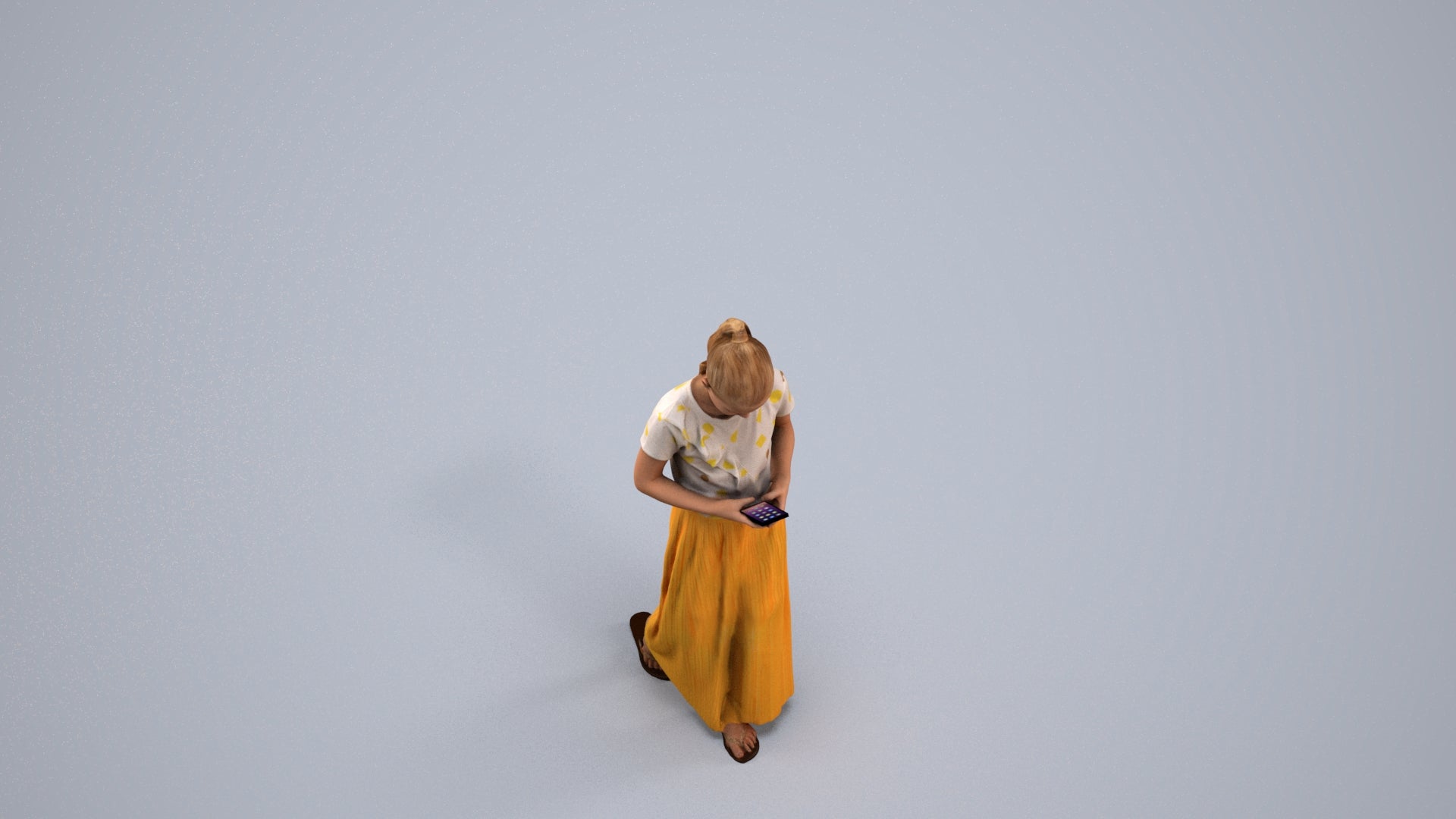 3D human model woman casual kids, photogrammetry scanned person for archviz, back view render