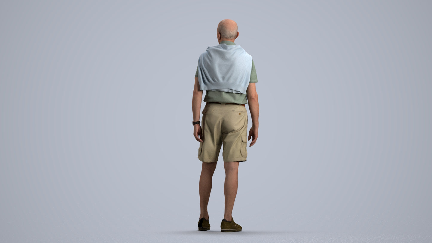 3D scanned senior man standing casual, photorealistic archviz people for Enscape and SketchUp, front view render