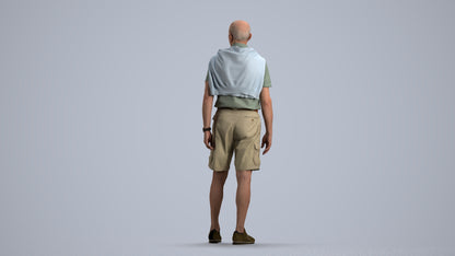 3D scanned senior man standing casual, photorealistic archviz people for Enscape and SketchUp, front view render
