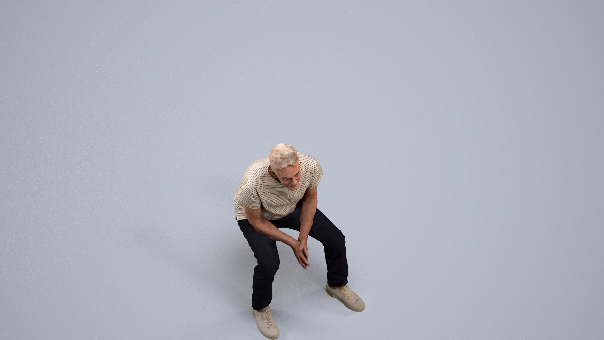 3D scanned senior man sitting casual, photorealistic archviz people for Enscape and SketchUp, back view render