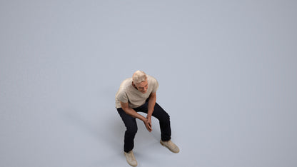 3D scanned senior man sitting casual, photorealistic archviz people for Enscape and SketchUp, back view render