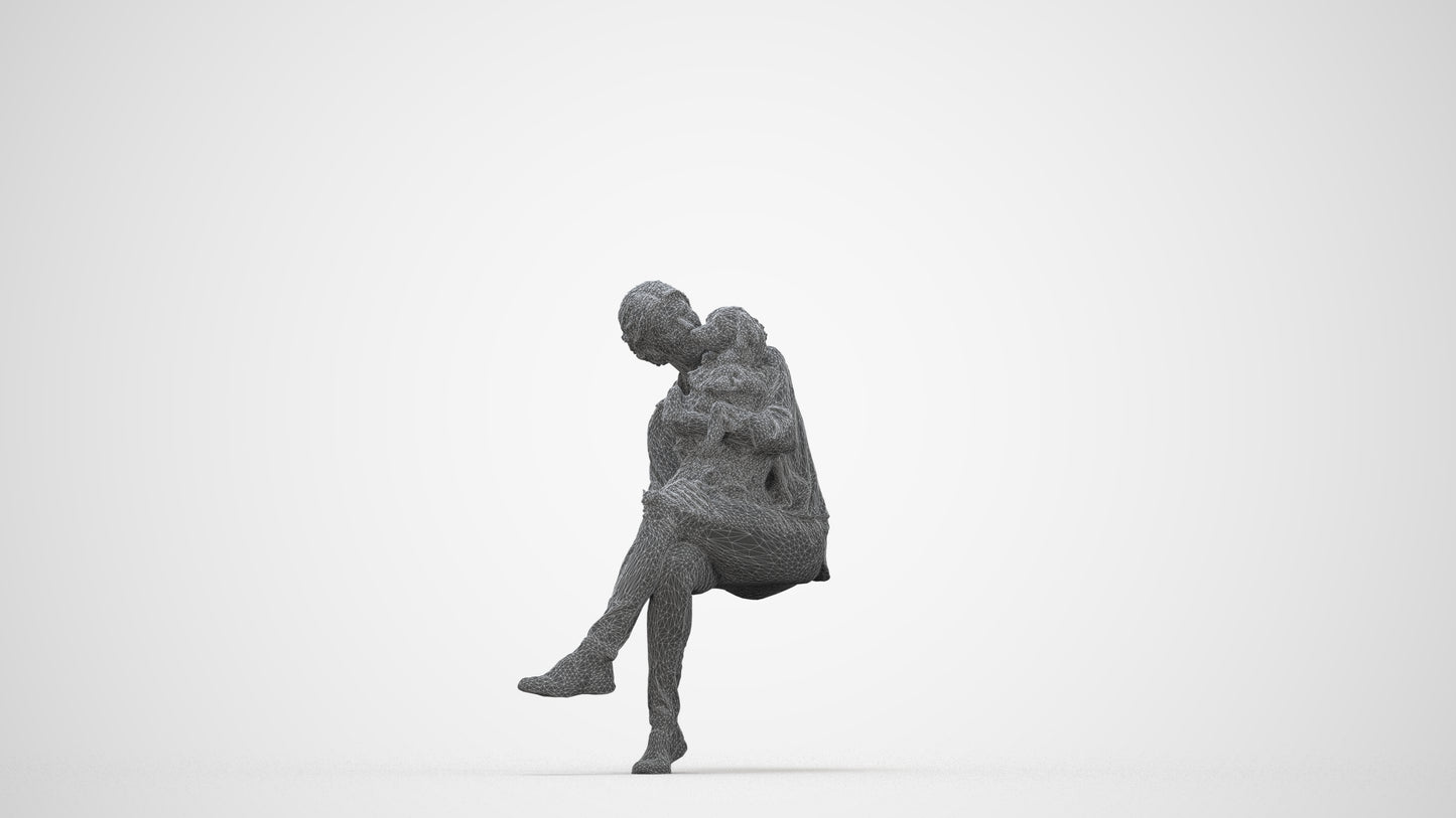 realistic 3D people woman casual sitting, render-ready for V-Ray and Corona, FBX OBJ, wireframe back view