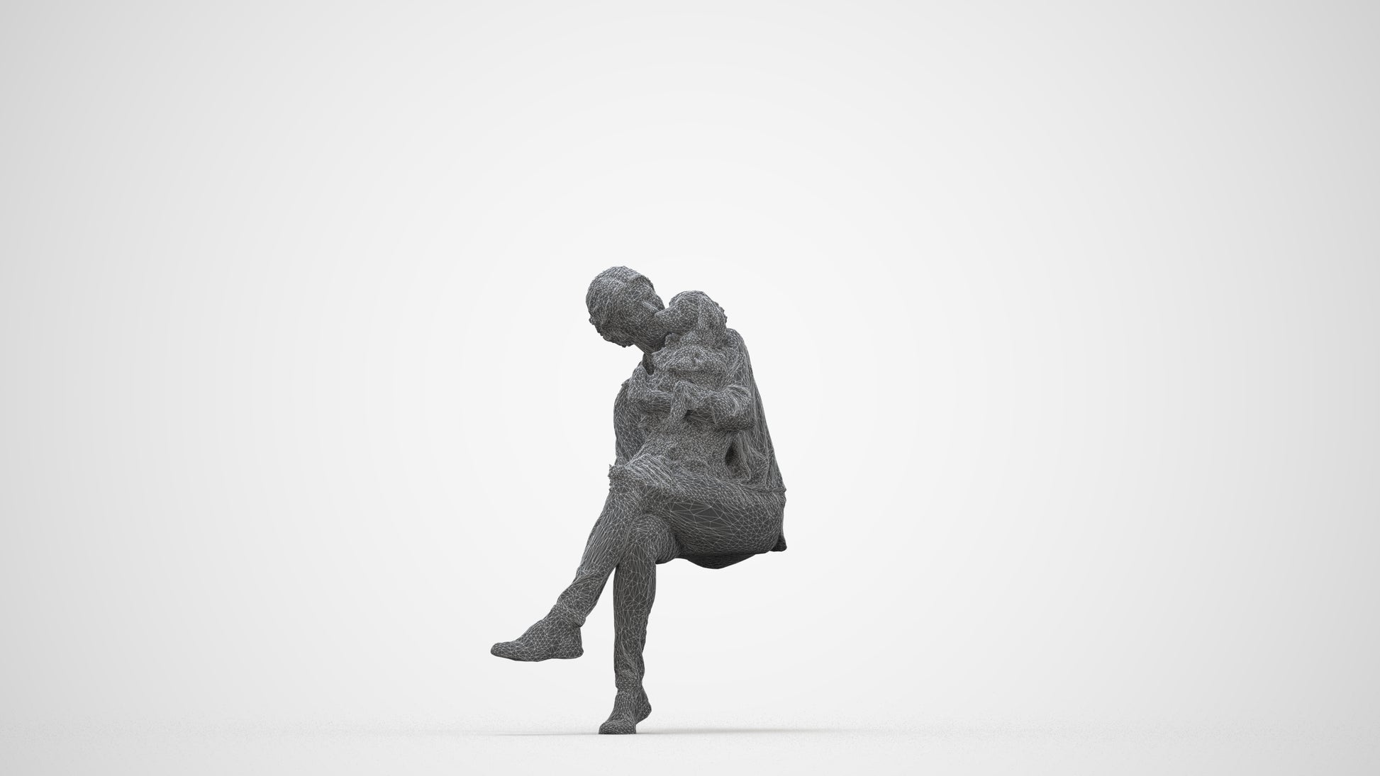 realistic 3D people woman casual sitting, render-ready for V-Ray and Corona, FBX OBJ, wireframe back view