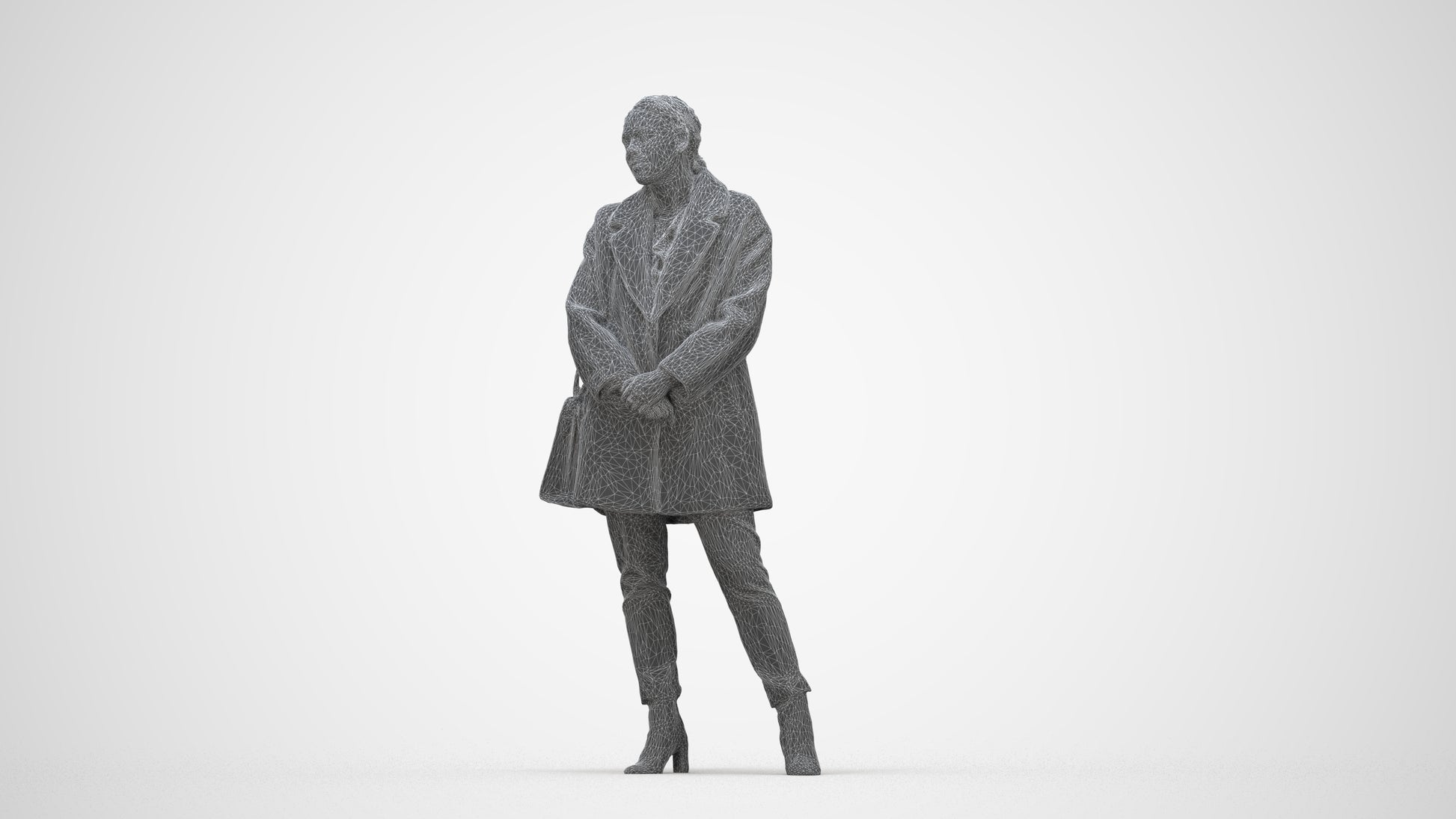scanned 3D woman business standing, photogrammetry people for Enscape and V-Ray, wireframe back view