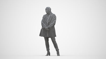 scanned 3D woman business standing, photogrammetry people for Enscape and V-Ray, wireframe back view