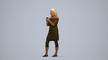 realistic 3D senior woman casual standing, scanned archviz people for Blender and 3ds Max, top-down view render