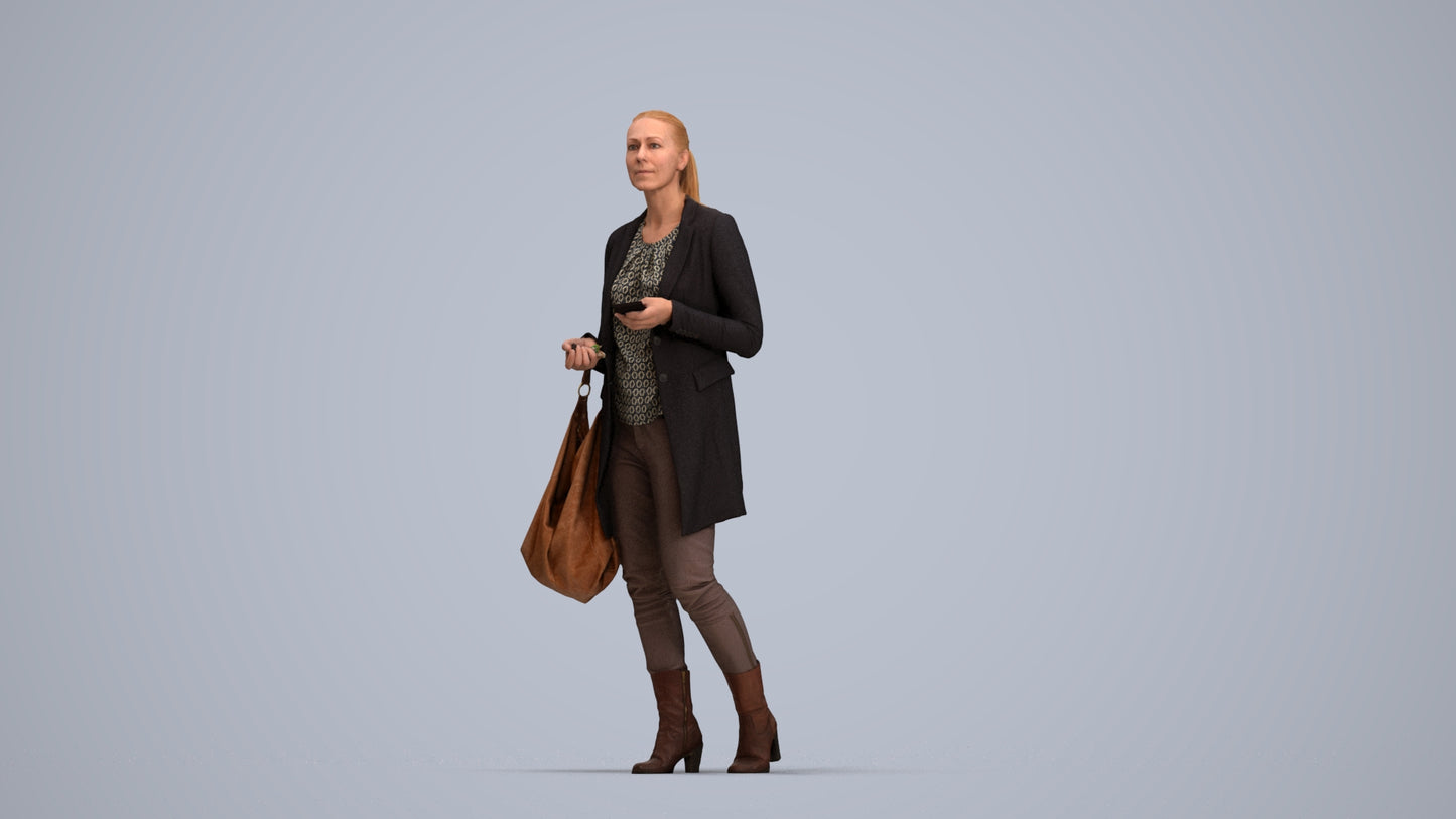 scanned 3D woman business walking, photogrammetry people for Enscape and V-Ray, top-down view render