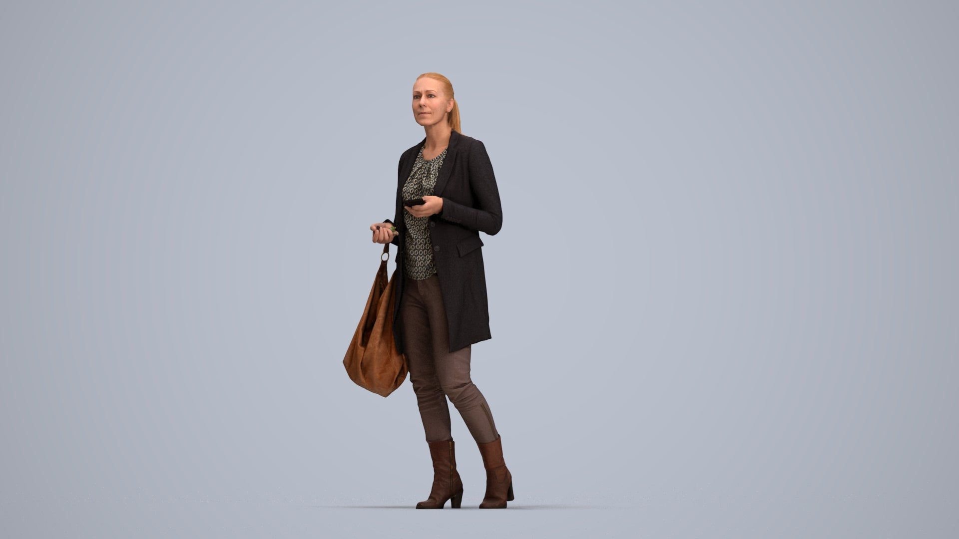 scanned 3D woman business walking, photogrammetry people for Enscape and V-Ray, top-down view render