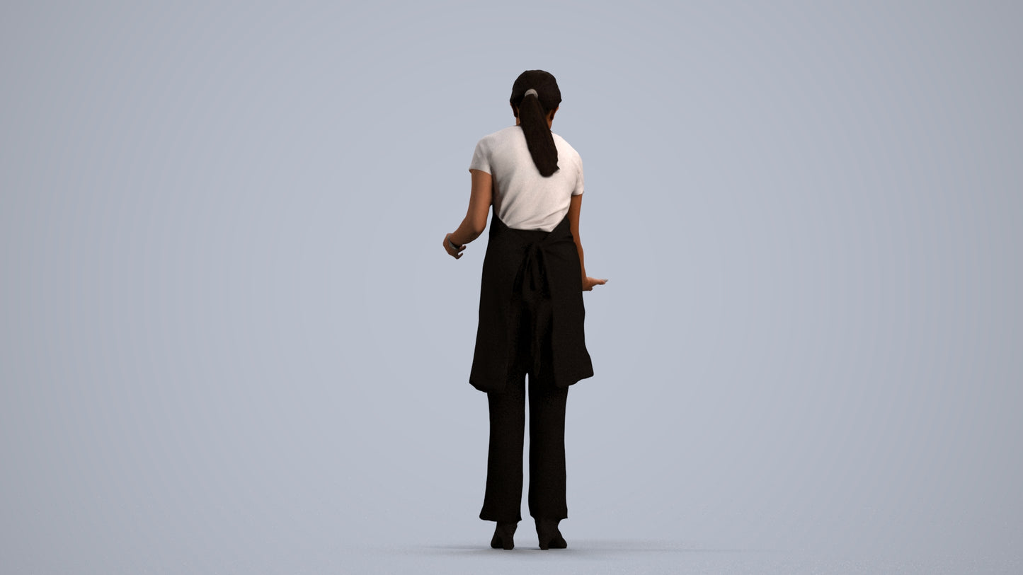 realistic 3D human woman hospitality, archviz people FBX OBJ for Blender, front view render
