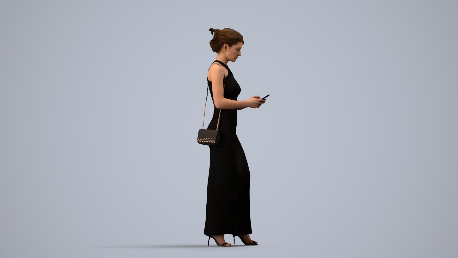 realistic 3D woman formal formalaffairs, scanned archviz people for Blender and 3ds Max, side view render