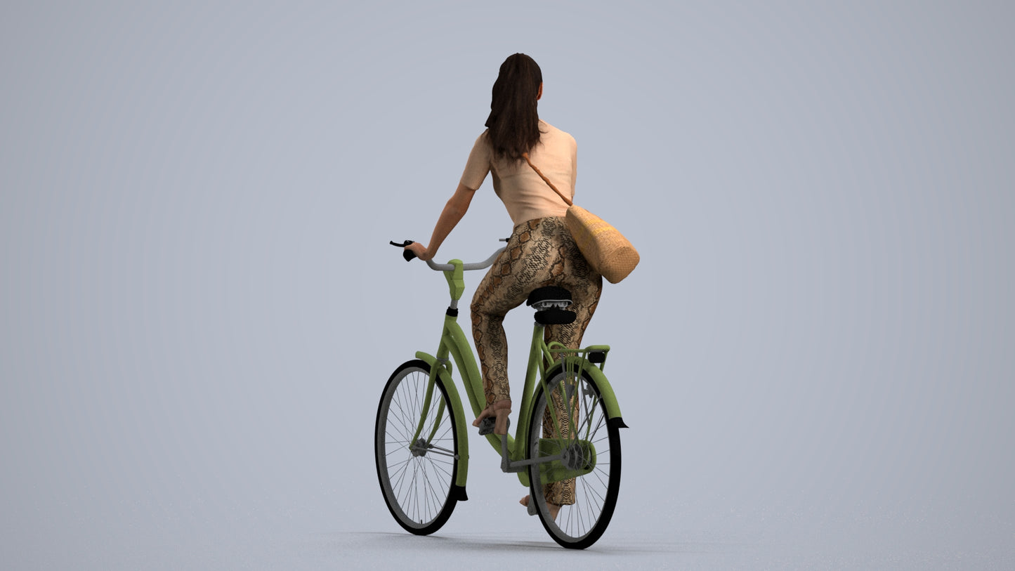 scanned 3D woman casual cycling, photogrammetry people for Enscape and V-Ray, front view render