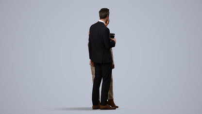 realistic 3D human woman formal business, archviz people FBX OBJ for Blender, side view render