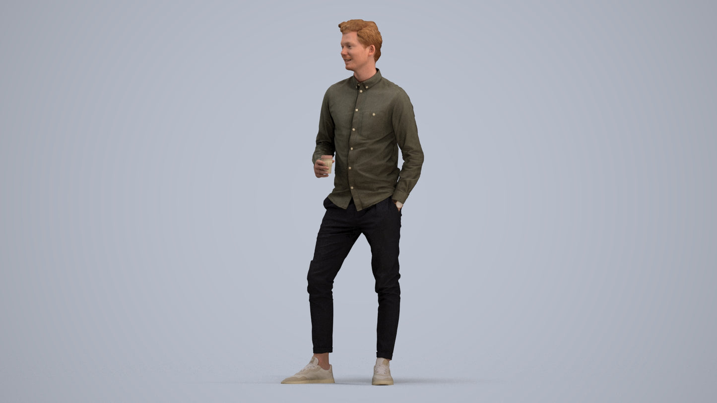 realistic 3D people man casual standing, render-ready for V-Ray and Corona, FBX OBJ, standing pose render