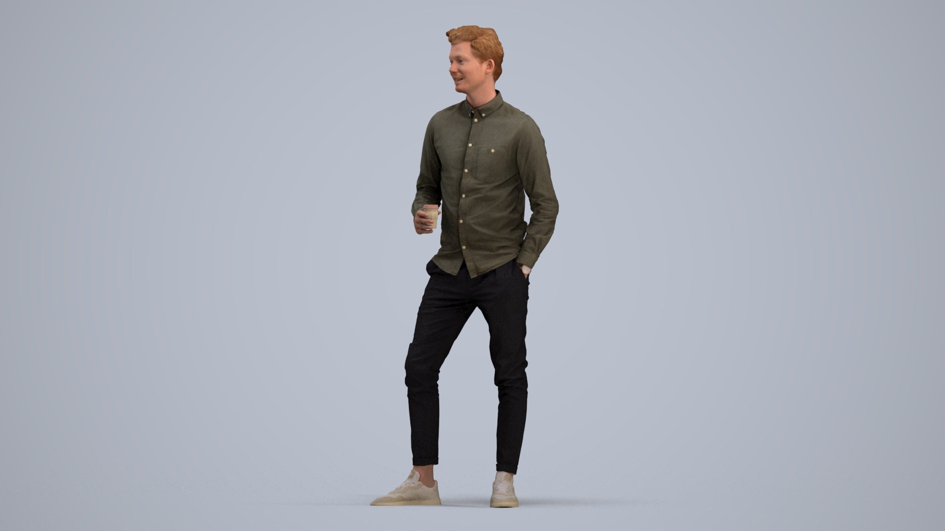 realistic 3D people man casual standing, render-ready for V-Ray and Corona, FBX OBJ, standing pose render