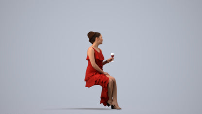 3D human model woman formal formalaffairs, photogrammetry scanned person for archviz, side view render
