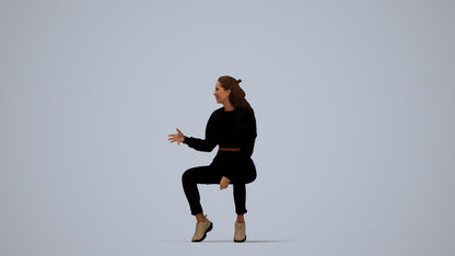 3D people model woman sport sitting, scanned human for 3ds Max rendering, top-down view render