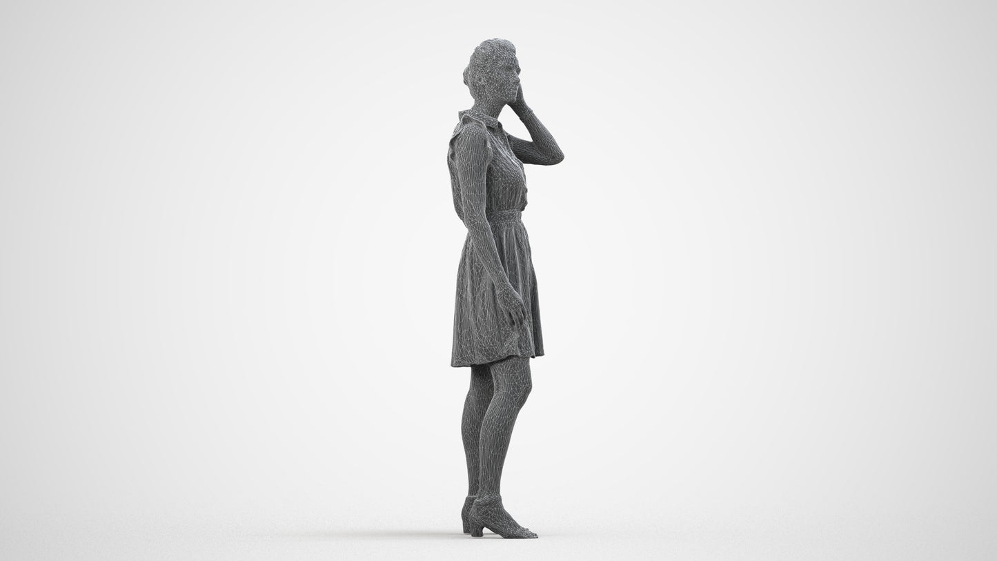 realistic 3D human woman casual standing, archviz people FBX OBJ for Blender, wireframe side view