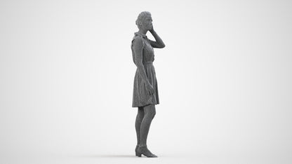 realistic 3D human woman casual standing, archviz people FBX OBJ for Blender, wireframe side view