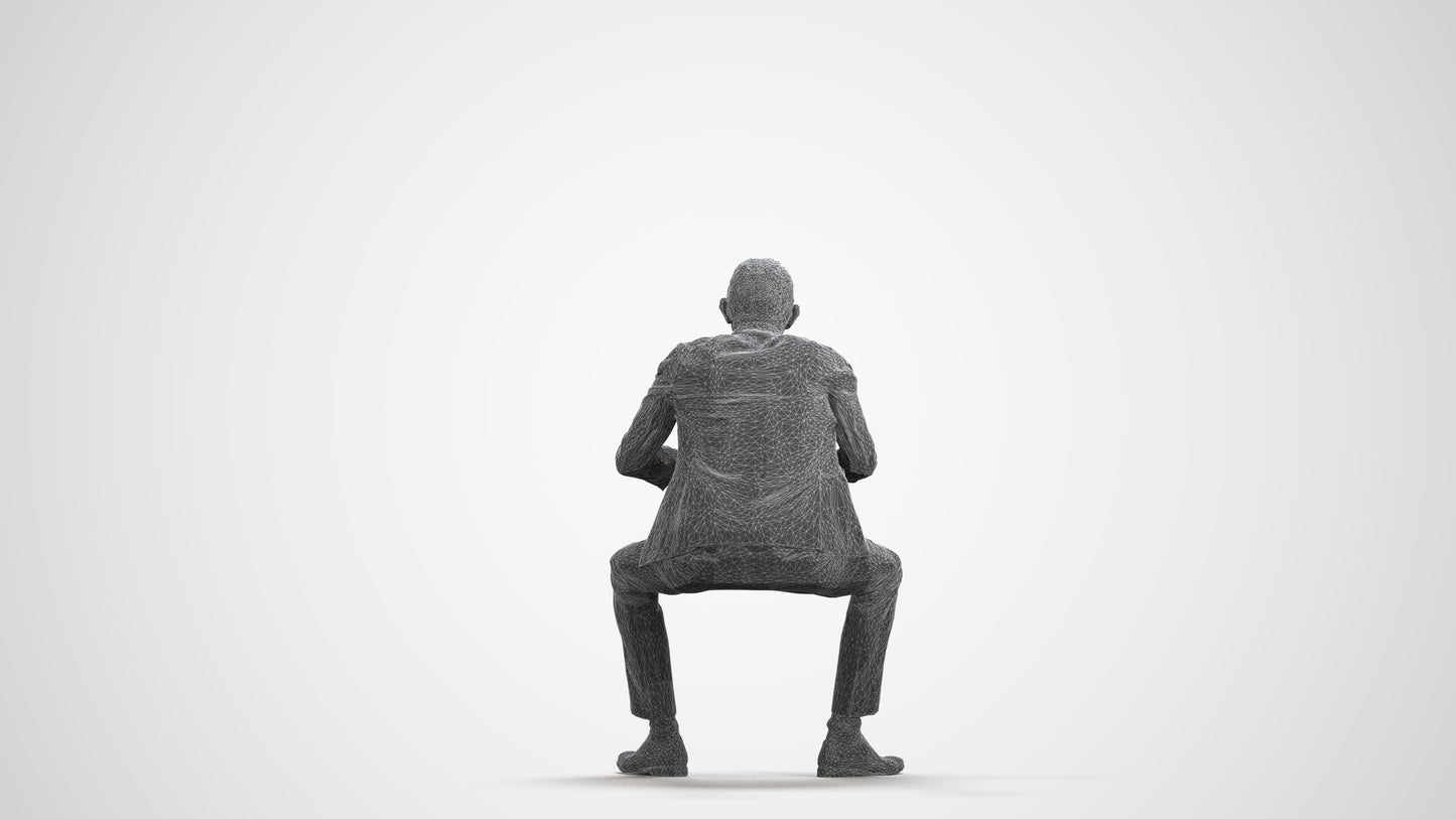 3D scanned senior man business, photorealistic archviz people for Enscape and SketchUp, wireframe front view