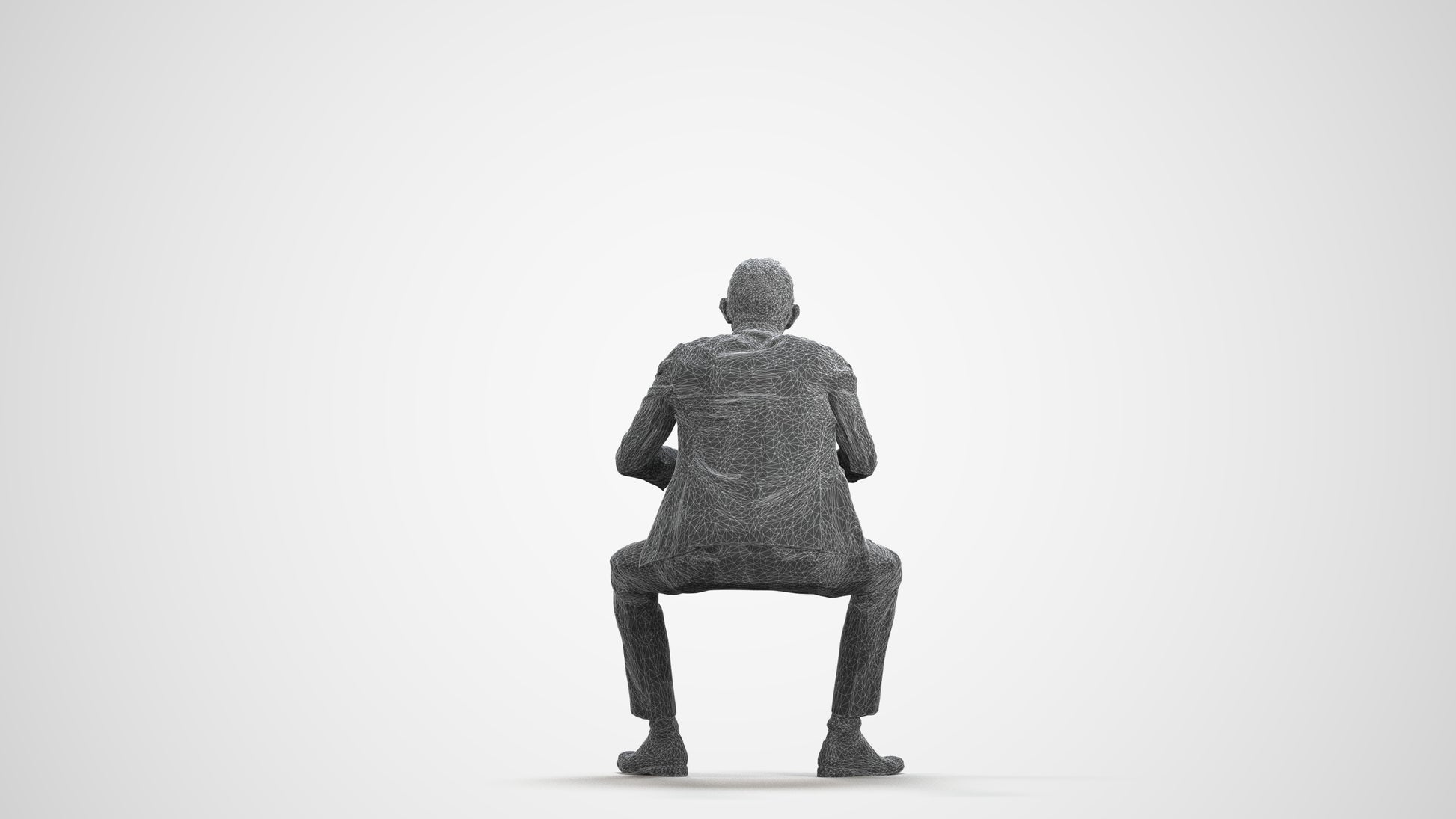 3D scanned senior man business, photorealistic archviz people for Enscape and SketchUp, wireframe front view