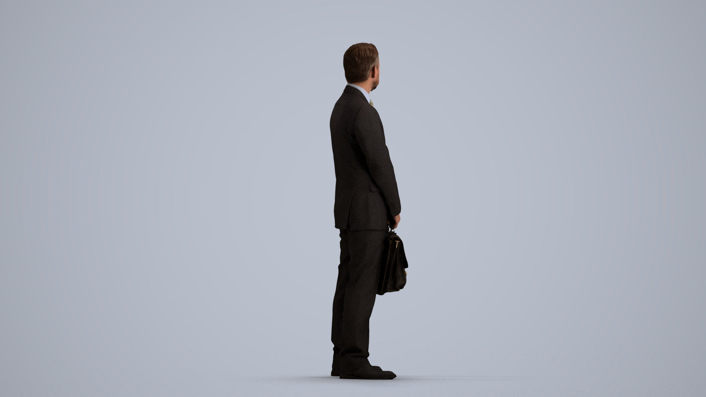 realistic 3D man business, scanned archviz people for Blender and 3ds Max, front view render