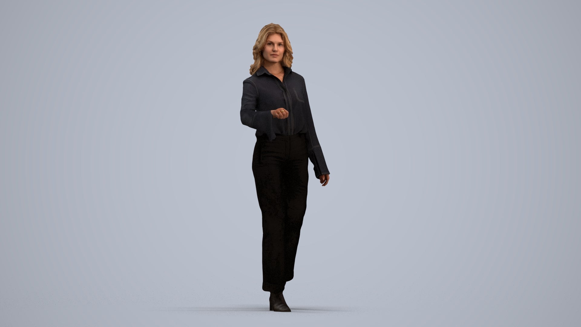 3D scanned woman door business, photorealistic archviz people for Enscape and SketchUp, standing pose render