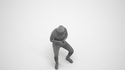 3D scanned man sitting casual, photorealistic archviz people for Enscape and SketchUp, wireframe three-quarter view