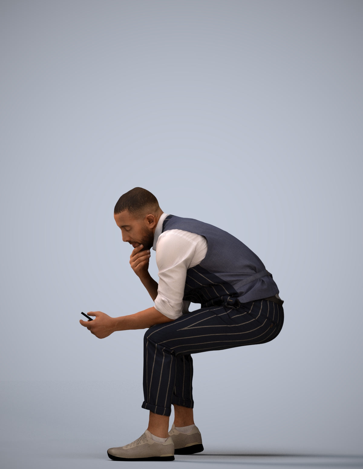3D scanned man sitting business, photorealistic archviz people for Enscape and SketchUp