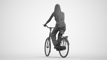 realistic 3D people woman casual cycling, render-ready for V-Ray and Corona, FBX OBJ, wireframe front view