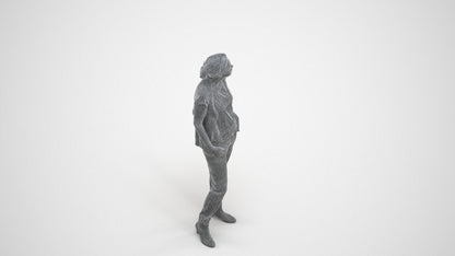 scanned 3D woman casual standing, photogrammetry people for Enscape and V-Ray, wireframe three-quarter view