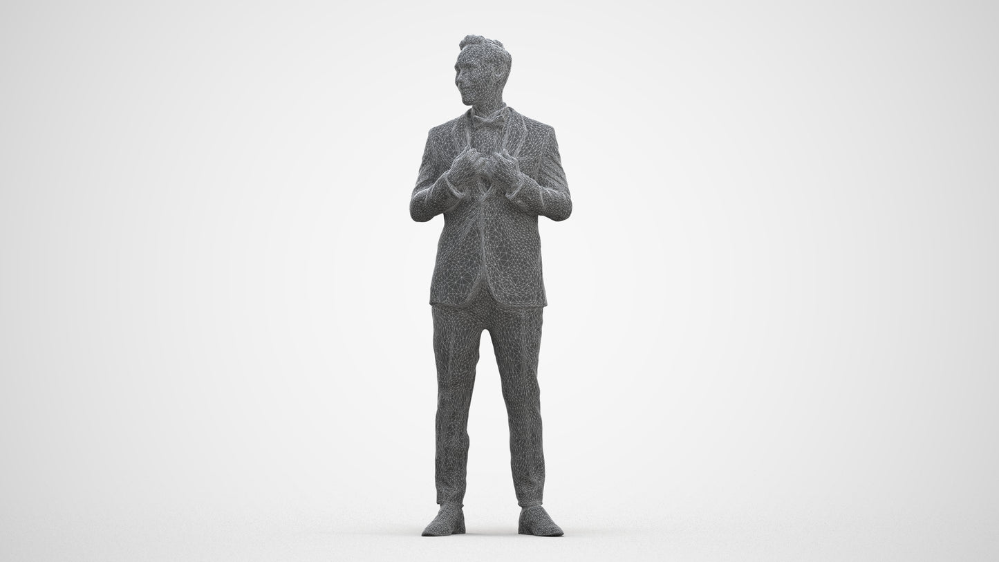 3D human model man formal formalaffairs, photogrammetry scanned person for archviz, three-quarter front view render