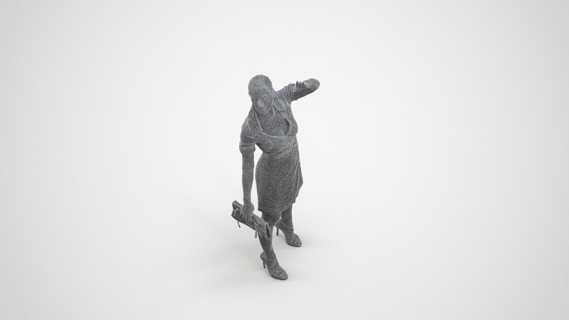 3D scanned woman standing business, photorealistic archviz people for Enscape and SketchUp, wireframe three-quarter view