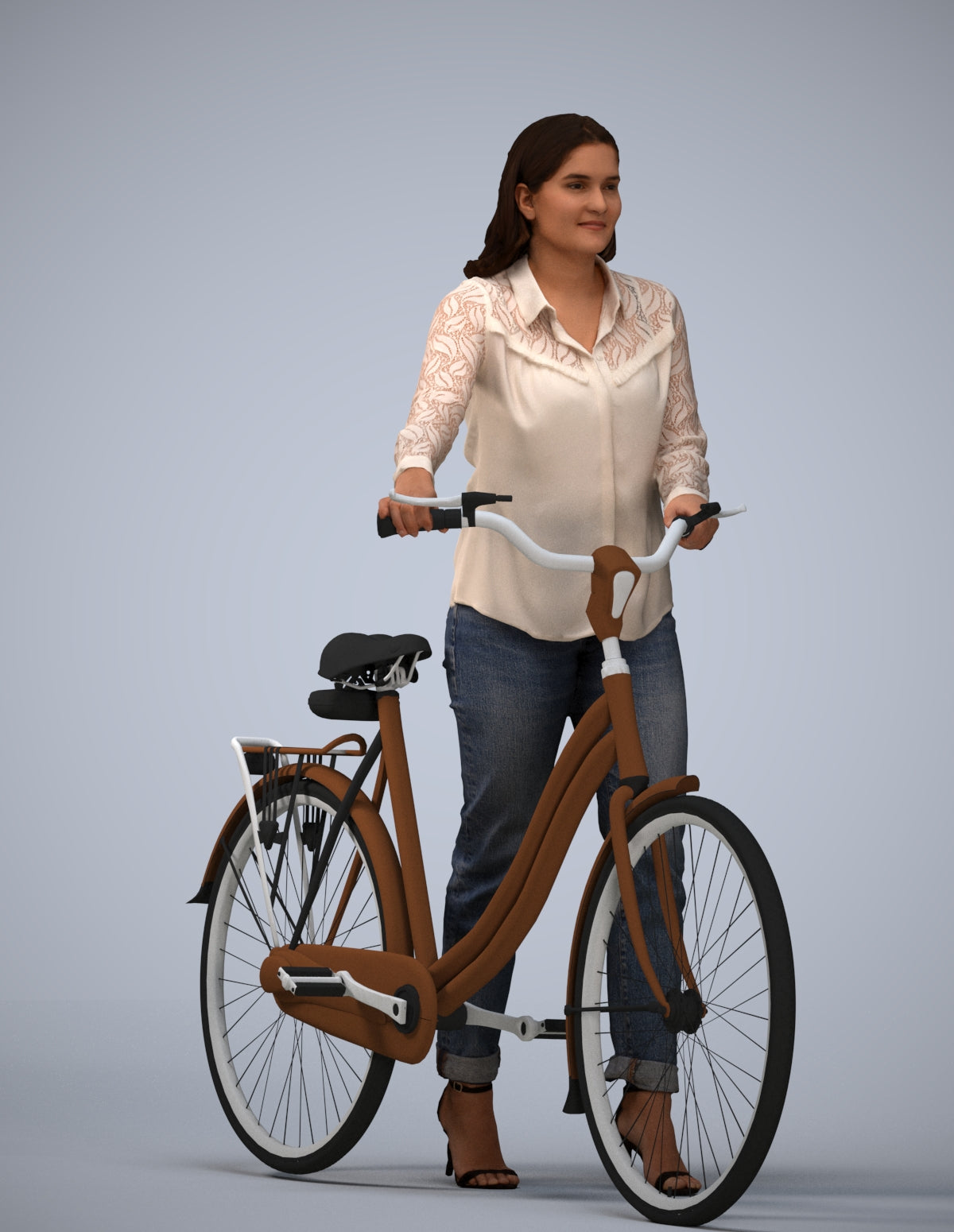 realistic 3D human woman casual cycling, archviz people FBX OBJ for Blender