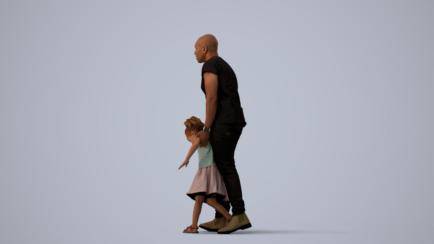 realistic 3D human girl casual kids, archviz people FBX OBJ for Blender, three-quarter view render